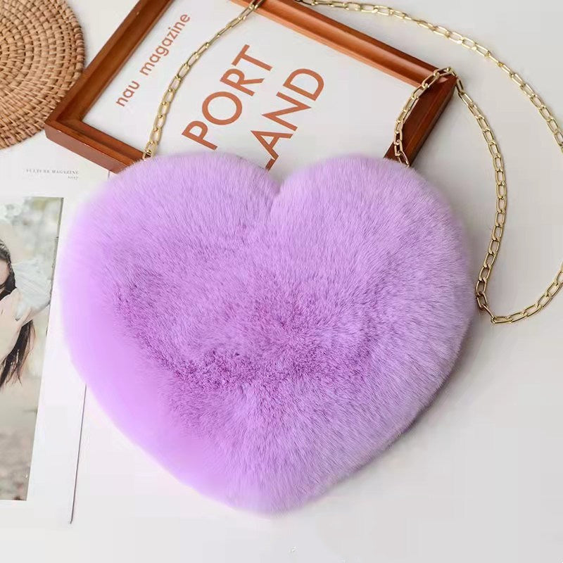 Women’s Plush Heart Shoulder Bag | Valentine’s Day Party Purse | Soft Plush Chain Crossbody | Zipper Closure | Cute Medium Round Heart Bag for Gifts & Events - Apparel & Accessories > Handbags, Wallets & Cases > Handbags > Shoulder Bags