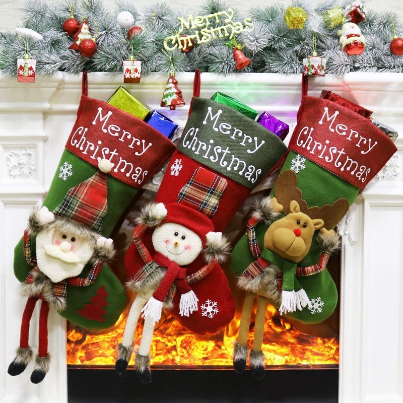 Holiday Stockings | Stocking Set | 3D Plush | Oversized 18 by 10 | 18 by 10 inches | Tree Pendants and Gift Stuffing -