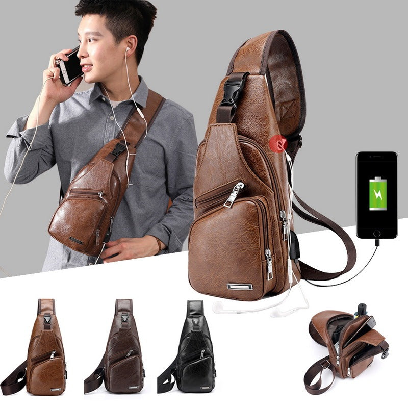 Men’s USB Charging Crossbody Bag | PU Leather Chest Bag with Multiple Compartments | Travel Messenger Shoulder Bag | Fashion Outdoor Sling Pack | Anti-Theft Zipper Design - Apparel & Accessories > Handbags, Wallets & Cases > Handbags > Cross Body Bags