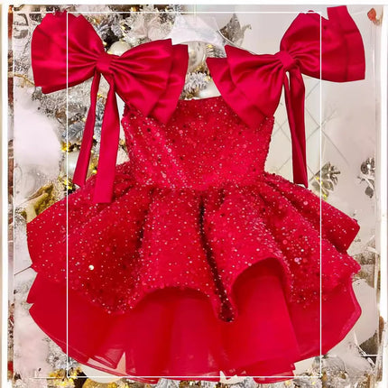 Girl's Princess Dress Red Tulle Tutu Skirt Sequined Bow