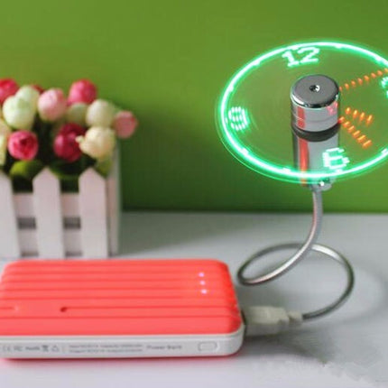 USB Fan Adjustable Mini Flexible Fan LED Light Time Clock Desktop Cool Gadget Time Display