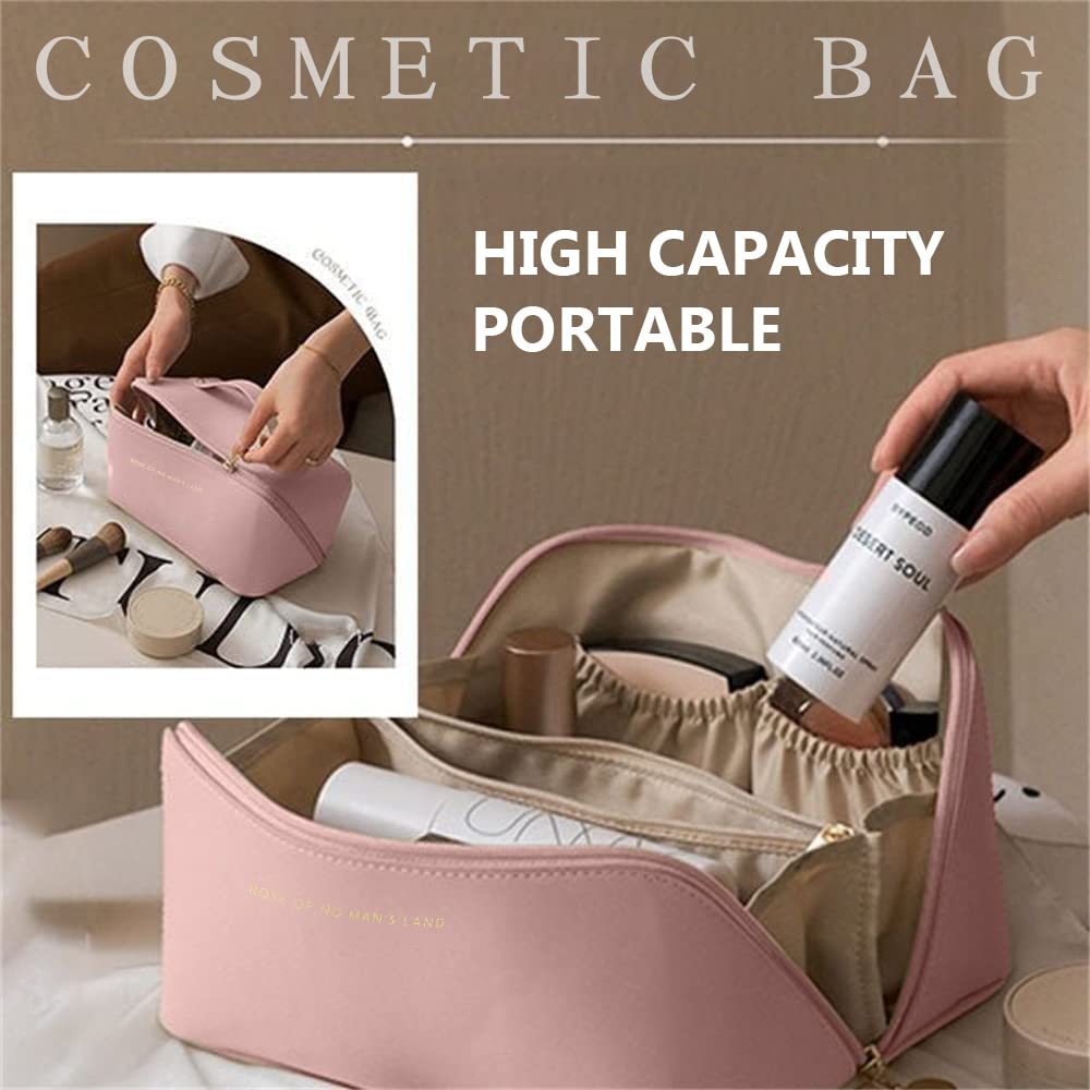 Large Capacity Travel Cosmetic Bag for Women | PU Leather Waterproof Makeup Organizer | Double-Layer Toiletry Case | Multifunction Storage Pouch with Handle | Portable Makeup Travel Bag - Luggage & Bags > Cosmetic & Toiletry Bags > Makeup Bags