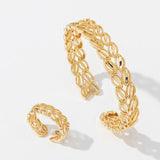 AuroraLux | Bracelet and Ring Set | 18K Gold Plated | Wheat Ear Leaves Design | Yellow Gold | Everyday Shine -