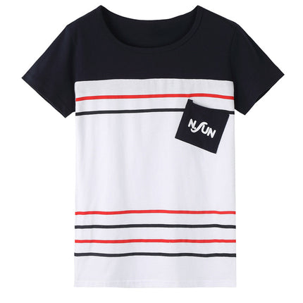 Color Matching Pocket Family Suit Parent-child Short Sleeve T-shirt