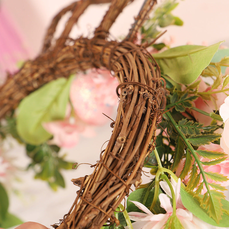 EasterCharm | Easter Wreath | Silk Flowers | Rabbit Accent | 35x45 cm | Festive Home Decor -