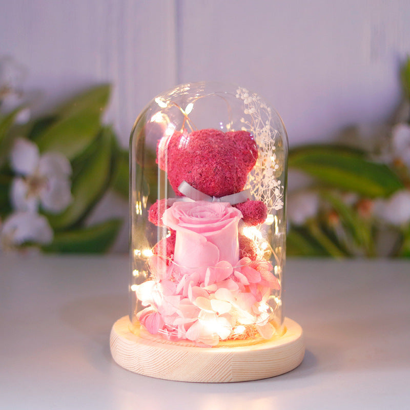 EternalRose | Preserved Rose Gift Box | Led Glass Display | Keeps Forever Valentine Gift | Pink | Home Decor Keepsake -