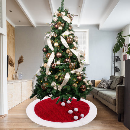 White Pompon Knitted Christmas Tree Skirt  Bottom Apron Shawl