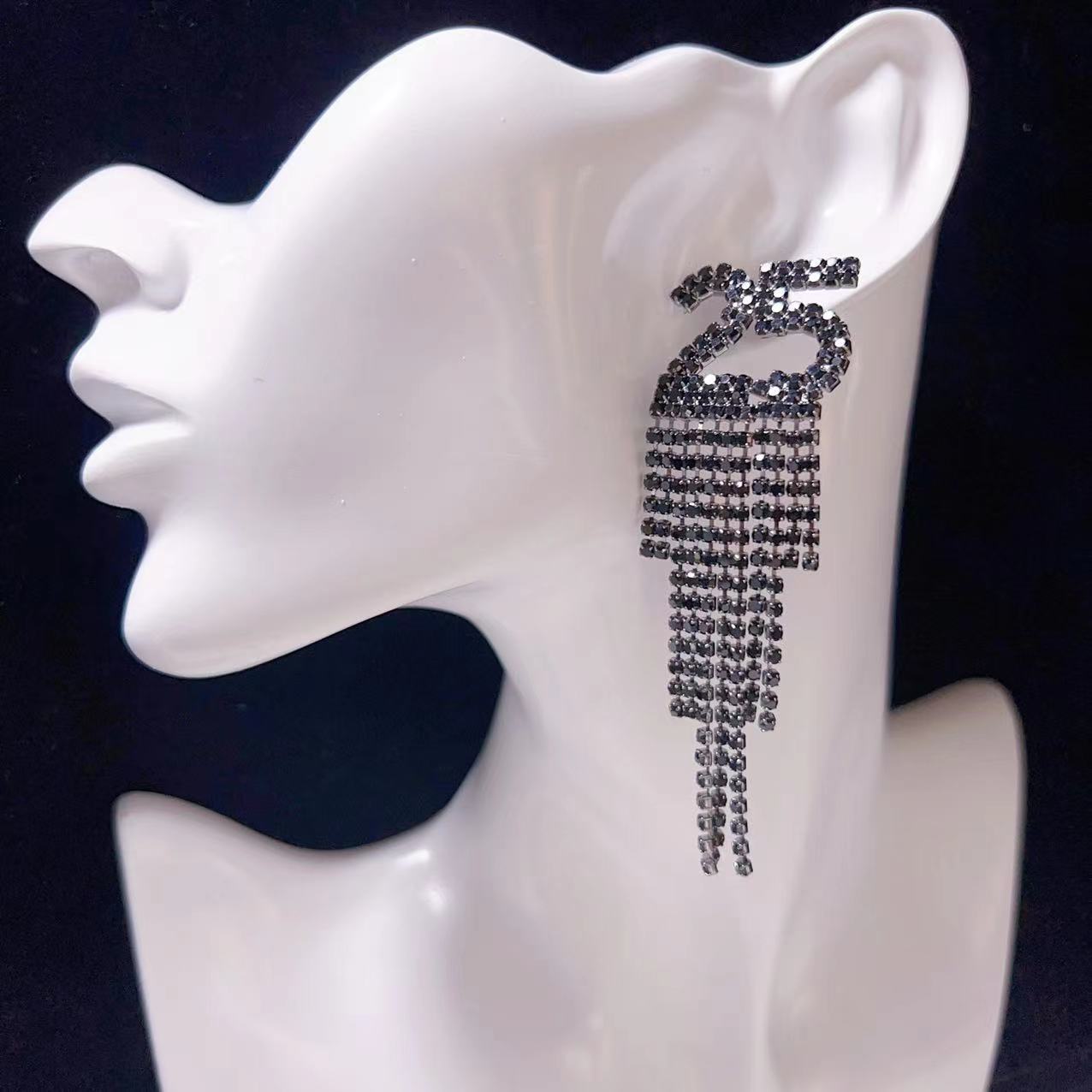 GlamNova | Letter Earrings | Digital Rhinestone | Copper Inlaid | Copper Color | Festive Sparkle for New Year -