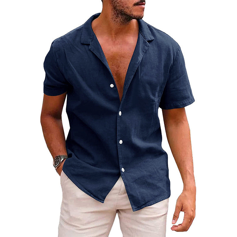 Men’s Casual Button Down Shirt | Linen Cotton Short Sleeve Beach Shirt | Breathable Moisture-Wicking Summer Top | Loose Fit Lapel Solid Color Shirt for Teen & Adult Men | S–XXL - Apparel & Accessories > Clothing > Clothing Tops > Shirts