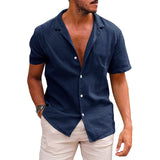 Men’s Casual Button Down Shirt | Linen Cotton Short Sleeve Beach Shirt | Breathable Moisture-Wicking Summer Top | Loose Fit Lapel Solid Color Shirt for Teen & Adult Men | S–XXL - Apparel & Accessories > Clothing > Clothing Tops > Shirts