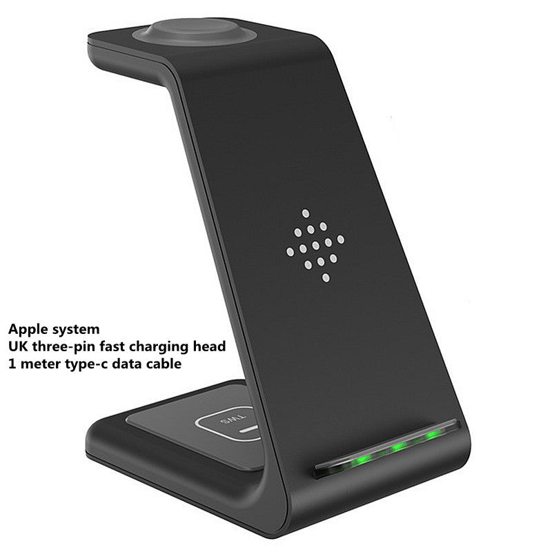| 3 In 1 Fast Charging Station Wireless Stand | Fast Charge | Qi Dock For Phone Earbuds | Black | Desk Space Saver -