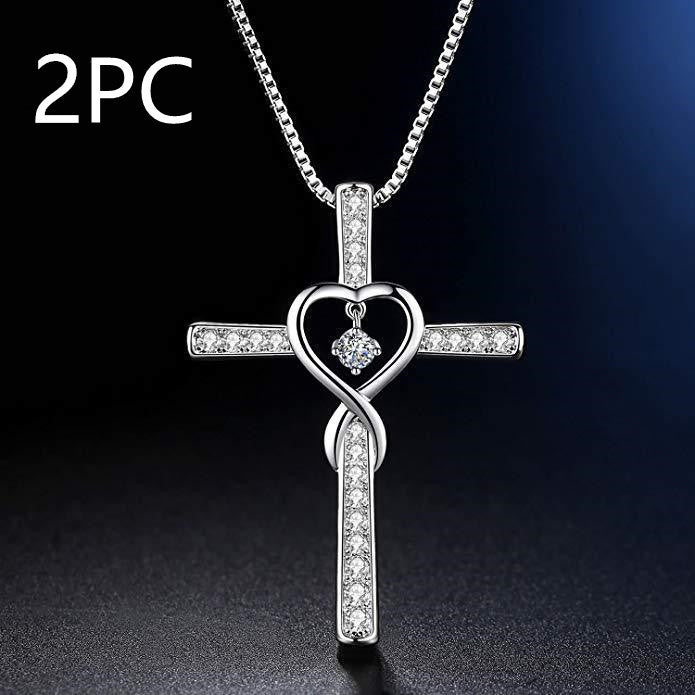 Infinity Love “In God We Trust” Cross Necklace | Women’s Gold-Plated Birthstone Heart Pendant | Crystal Zircon Gem Jewelry | Multiple Color Options | Christian Faith Gift for Her - Apparel & Accessories > Jewelry > Necklaces