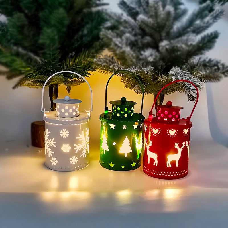 Christmas LED Candle Lantern | Nordic Style Electronic Candle Light | Creative Holiday Decoration for Christmas & Halloween | Wrought Iron Wind Lantern - Home & Garden > Decor > Flameless Candles