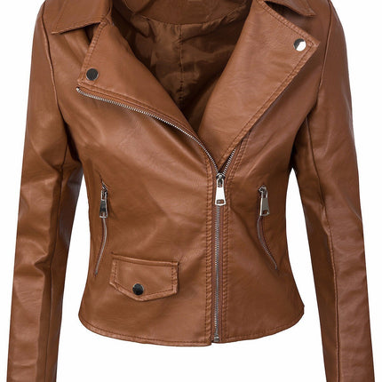 Women's Fall Winter Coat Slim PU Leather Short Zipper Leather Jacket Leather Coat