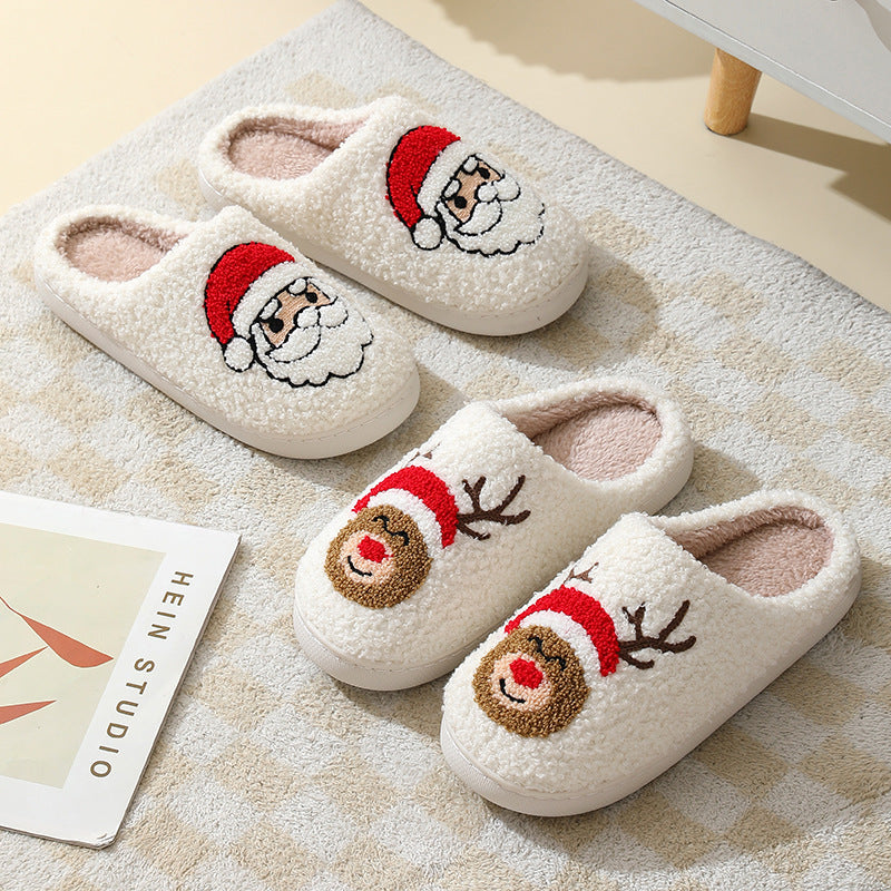 Christmas Home Slippers for Women & Men | Cute Cartoon Santa Claus Winter Warm Furry Shoes | Suede Upper | Soft TPR Sole | Cozy Holiday Indoor Slippers | Couples Plush House Shoes - Apparel & Accessories > Shoes > Slippers
