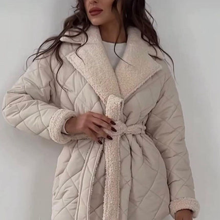 Winter Lapel Plaid Coat Fashion All-match Waist-tied Design Coat For Women Outwear Clothing