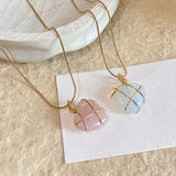 Fashion Moonstone Necklace | Cartoon Princess Heart Pendant for Girls & Women | Real Gold Electroplated Copper Chain | Japanese & Korean Style | Barbie Opal & Pink Spar Options | 39cm + 7cm Extension - Apparel & Accessories > Jewelry > Necklaces