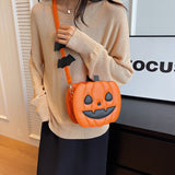Halloween Pumpkin Crossbody Bag for Women | Cute Cartoon Shoulder Bag with Bat Design | PU Leather | Creative Festive Messenger Bag | Halloween Party Accessory - Apparel & Accessories > Handbags, Wallets & Cases > Handbags > Shoulder Bags