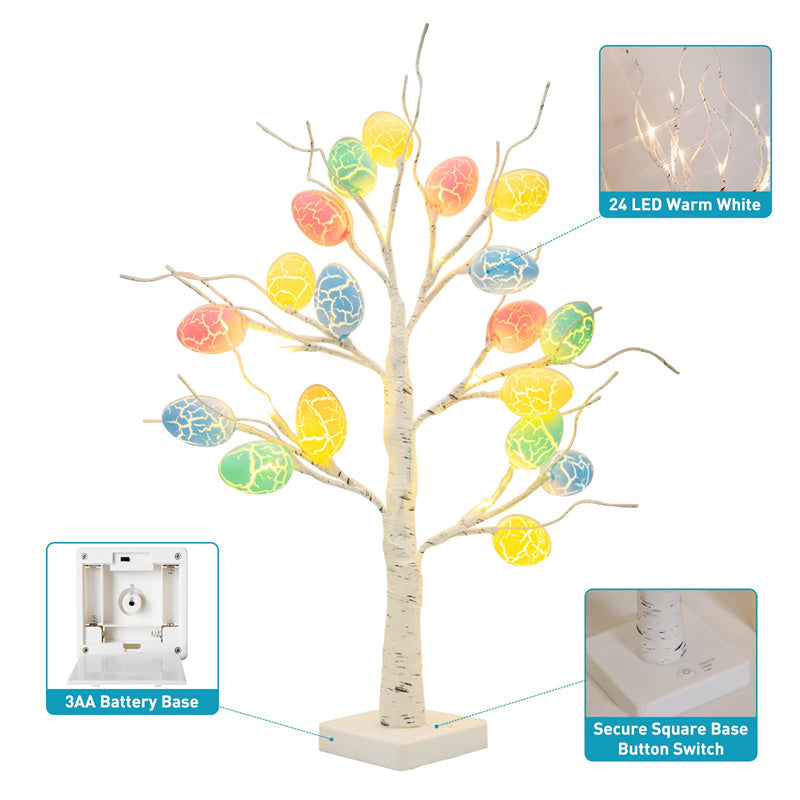 LumiTree | Easter Birch Tree | 24 LED Lights | Adjustable Branches | 60cm Tabletop | Vibrant Easter Decor -