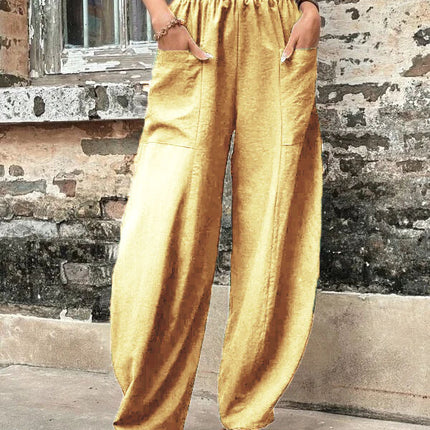 Women's Harem Pants With Pockets High Waisted Casual Beach Pants Loose Trousers Summer