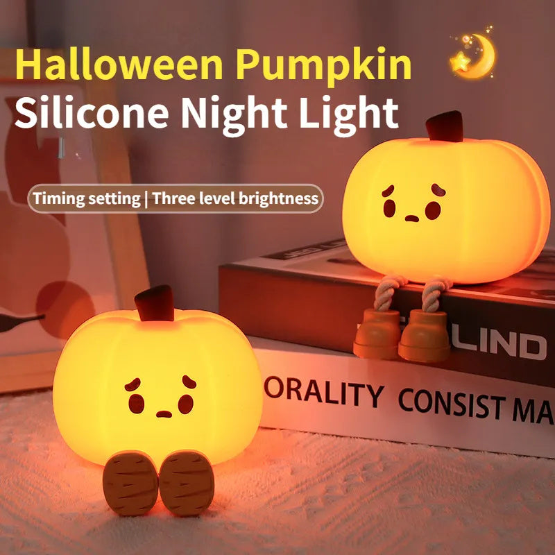 LumiGlow | Pumpkin Night Light | Dimmable Silicone Lamp | BPA Free Safe For Kids | Orange | Warm LED Bedside Decor -