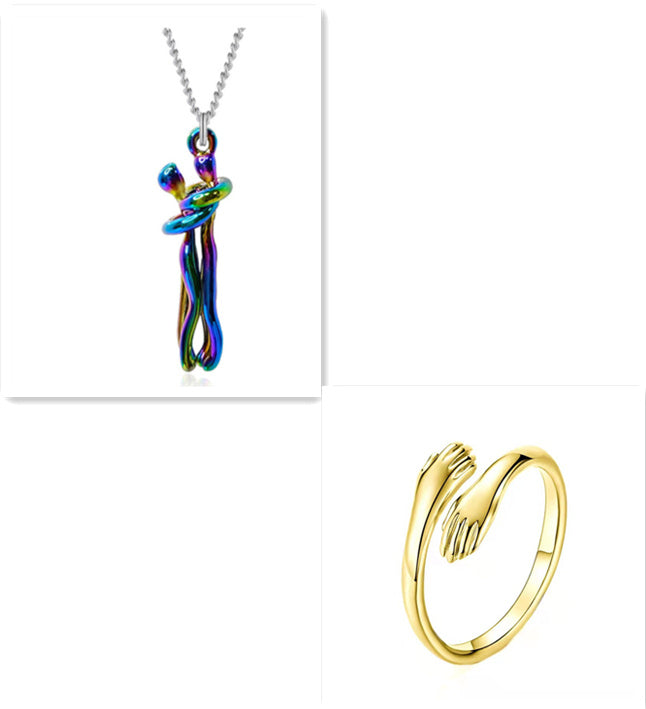 Love Hug Necklace | Unisex Couples Pendant Jewelry | Simple Brass Clavicle Chain | Cartoon Hug Pendant for Men & Women | Valentine’s Day Lover Gift | Adjustable 40+5cm Chain - Apparel & Accessories > Jewelry > Necklaces