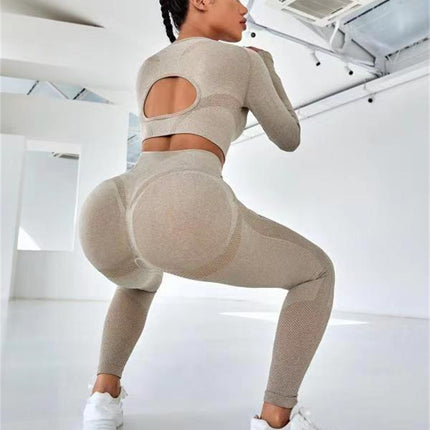 2pcs Sports Suits Long Sleeve Hollow Design Tops And Butt Lifting High Waist Seamless Fitness Leggings Sports Gym Sportswear Outfits Clothing