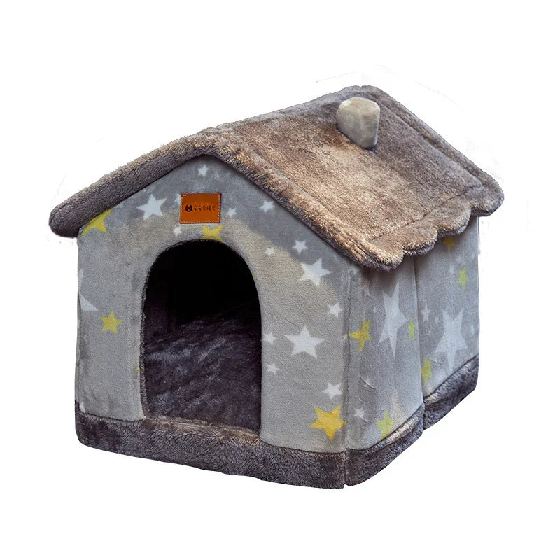 Foldable Dog & Cat House Bed | Warm Winter Enclosed Cave Kennel | Self-Warming Plush Pet Nest with Durable Non-Slip Bottom | Removable Cozy Villa | S–L - Animals & Pet Supplies > Pet Supplies > Pet Beds > Caves