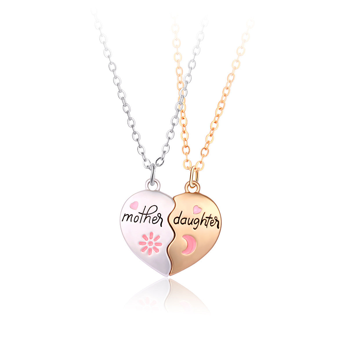 HeartLink | Mother Daughter Necklace Set | 18k Gold Plated | Magnetic Heart Pendants | Gold | Perfect Mothers Day Gift -