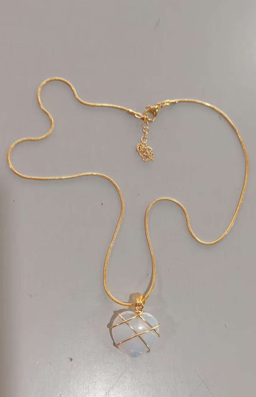 Fashion Moonstone Necklace | Cartoon Princess Heart Pendant for Girls & Women | Real Gold Electroplated Copper Chain | Japanese & Korean Style | Barbie Opal & Pink Spar Options | 39cm + 7cm Extension - Apparel & Accessories > Jewelry > Necklaces