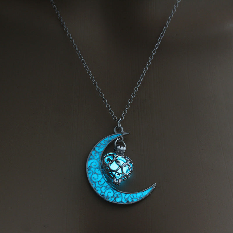 Glowing Pendant Necklace | Silver-Plated Luminous Jewelry for Women | 3.6cm Glow-in-the-Dark Pendant | 45+5cm Adjustable Chain | Elegant Gift Necklace for All Occasions - Apparel & Accessories > Jewelry > Necklaces