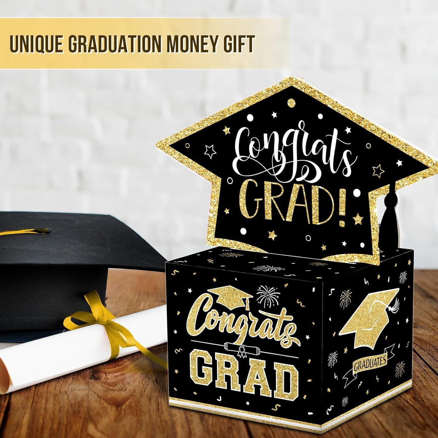GradGlow | Graduation Money Box | Includes Gift Bags and Tape | Great for Cash Gifts | Party Ready Gift Box -