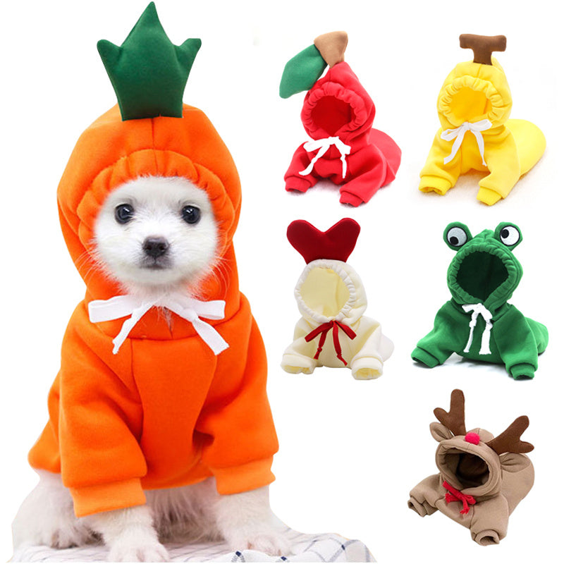 Cute Fruit Dog Hoodie for Small Dogs | Winter Warm Fleece Pet Clothes | Soft Breathable Puppy & Cat Costume Coat | Banana Apple Carrot Designs | XS–2XL - Animals & Pet Supplies > Pet Supplies > Pet Apparel > Pet Hoodies