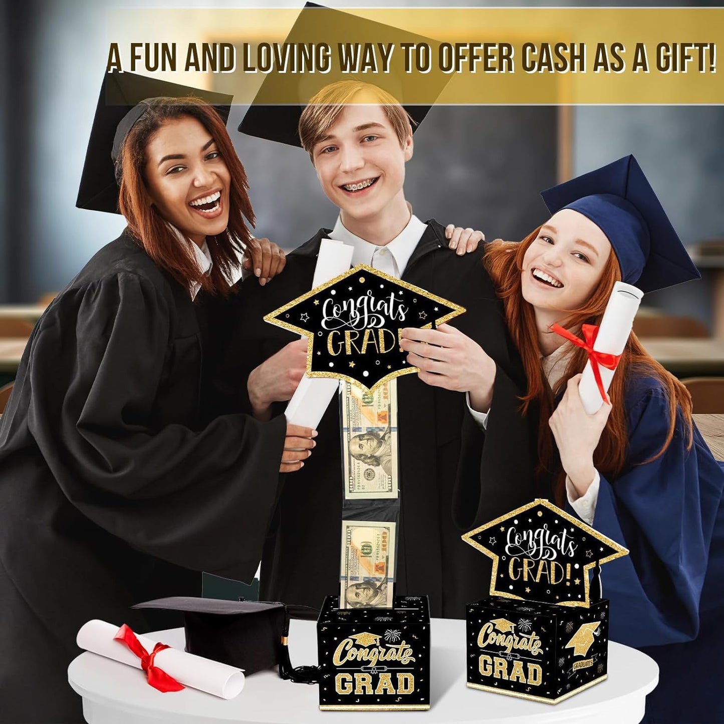 GradGlow | Graduation Money Box | Includes Gift Bags and Tape | Great for Cash Gifts | Party Ready Gift Box -