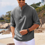 Men’s Casual Long Sleeve Stand Collar Shirt | Solid Color Loose Fit Pullover | Cotton Blend Autumn Top for Men | Stylish Minimalist Shirt | S–5XL (Multiple Colors) - Apparel & Accessories > Clothing > Clothing Tops > Shirts