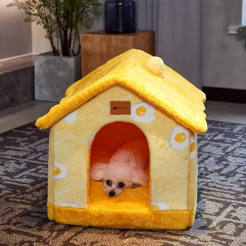Foldable Dog & Cat House Bed | Warm Winter Enclosed Cave Kennel | Self-Warming Plush Pet Nest with Durable Non-Slip Bottom | Removable Cozy Villa | S–L - Animals & Pet Supplies > Pet Supplies > Pet Beds > Caves