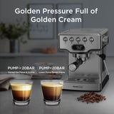 Geek Chef | Espresso Machine | 20 Bar | Milk Frother | Stainless | Cafe Quality Espresso -