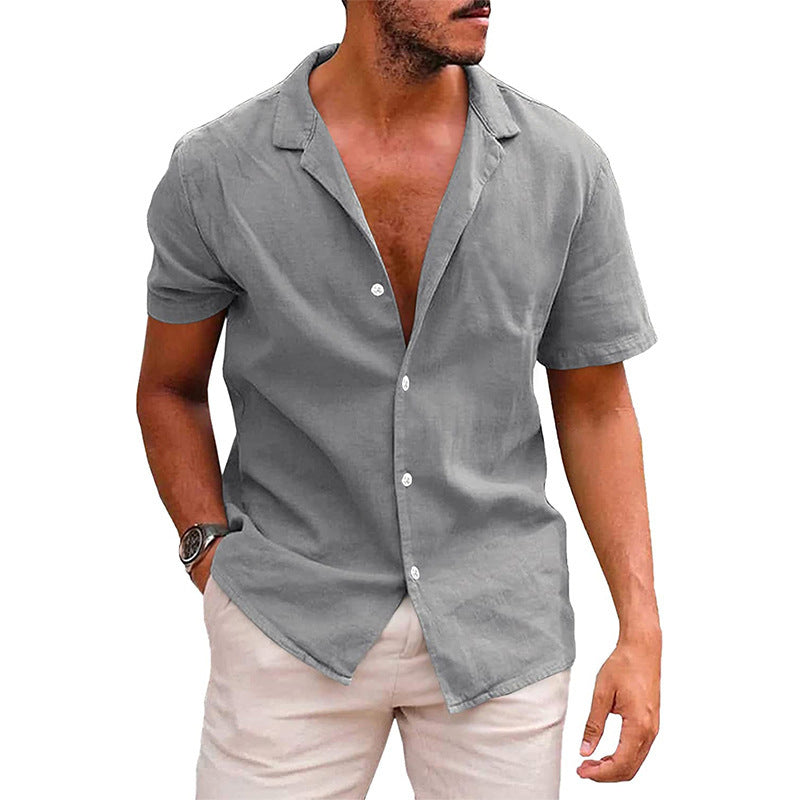 Men’s Casual Button Down Shirt | Linen Cotton Short Sleeve Beach Shirt | Breathable Moisture-Wicking Summer Top | Loose Fit Lapel Solid Color Shirt for Teen & Adult Men | S–XXL - Apparel & Accessories > Clothing > Clothing Tops > Shirts