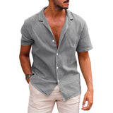 Men’s Casual Button Down Shirt | Linen Cotton Short Sleeve Beach Shirt | Breathable Moisture-Wicking Summer Top | Loose Fit Lapel Solid Color Shirt for Teen & Adult Men | S–XXL - Apparel & Accessories > Clothing > Clothing Tops > Shirts