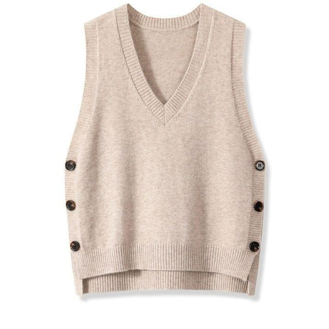 European And American Retro V-neck Knitted Vest Women's Spring Autumn Outerwear