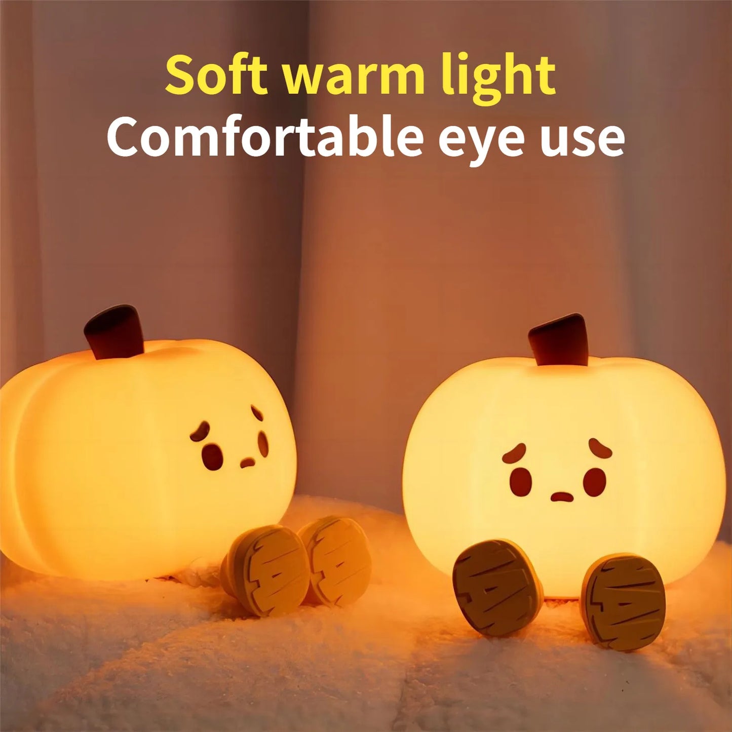 LumiGlow | Pumpkin Night Light | Dimmable Silicone Lamp | BPA Free Safe For Kids | Orange | Warm LED Bedside Decor -