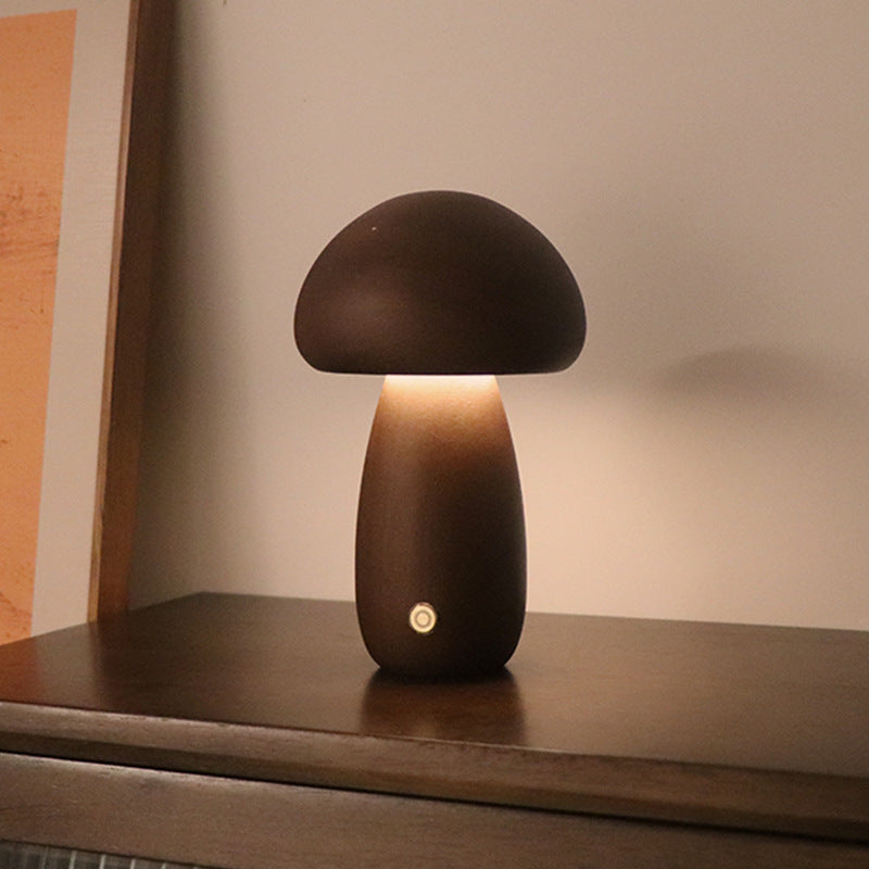 Wooden Mushroom Night Light | Touch Switch | Soft Glow | Bedroom Night Light -