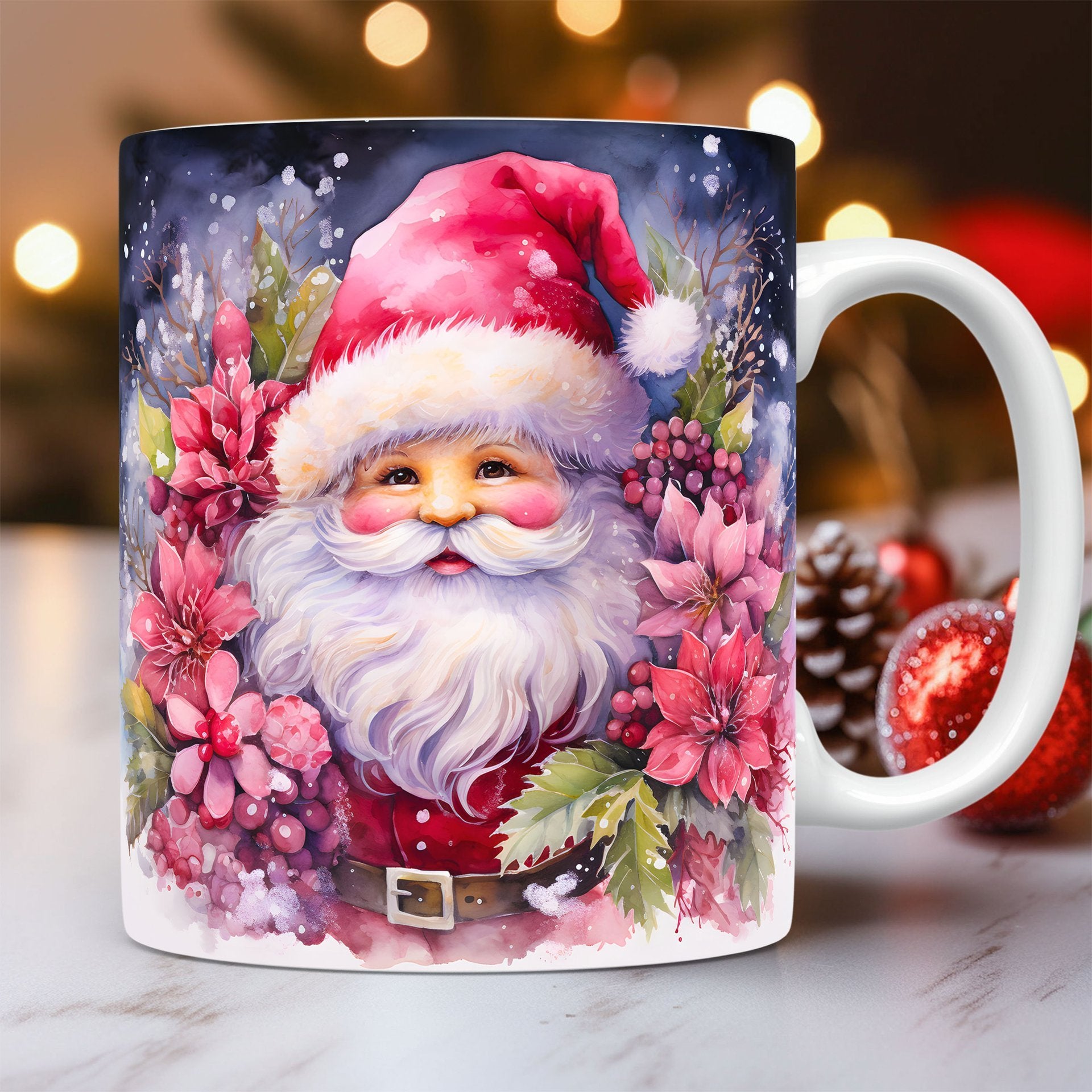 Creative | 3D Christmas Ceramic Mug | Santa Claus 3D Painted | Comfortable Grip Handle | White | Ideal Christmas Gift -