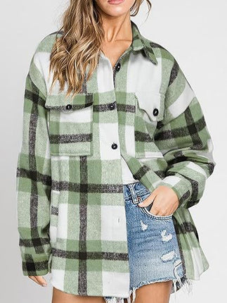 Women's Plaid Buckle Jacket Casual Fashion Long Sleeve Coat