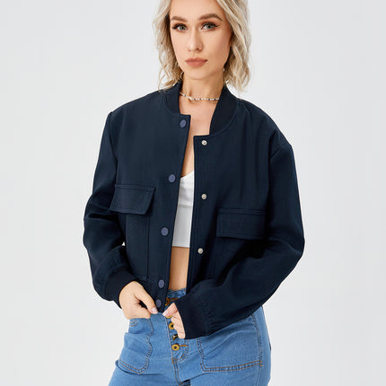 Women's Lightweight Cropped Bomber Jacket Casual Long Sleeve Varsity Jacket With Pocket Fashion Y2k Jacket Streetwear