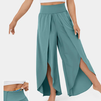 Loose Split Yoga Pants Summer Elastic High Waist Wide Leg Trousers Women's Fashion Versatile Clothing