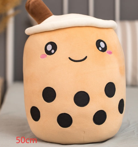 KawaiiTea | Plush Toy | Soft Fabric | Embroidered Face | Strawberry Pink Bubble Tea | Cuddle Tea Pillow -