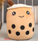 KawaiiTea | Plush Toy | Soft Fabric | Embroidered Face | Strawberry Pink Bubble Tea | Cuddle Tea Pillow -