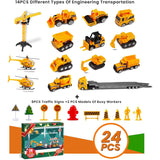 TechTrek Toys | Advent Calendar | 24 Piece Engineering Vehicle Playset | Countdown To Christmas | Vehicles | Boosts STEM -