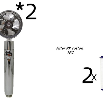 Propeller Driven Shower Head With Stop Button And Cotton Filter Turbocharged High Pressure Handheld Shower Nozzle